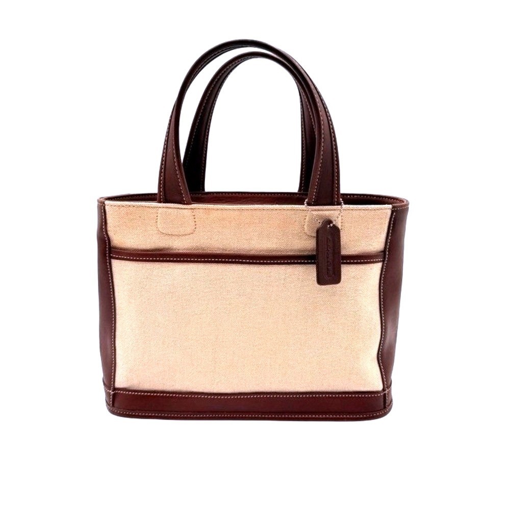 Vintage Coach Bleecker 6121 Tote Bag Linen Canvas Brown Leather Made in USA